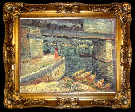 framed  Vincent Van Gogh Bridges across the Seine at Asnieres, ta009-2